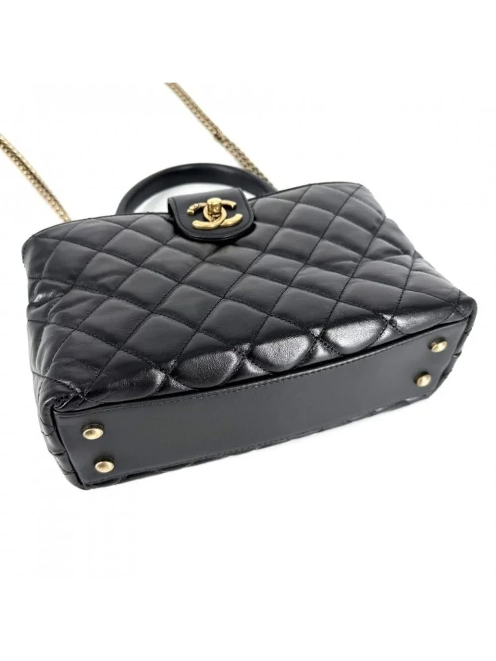 Chanel 2-Way Quilted Turnlock Shoulder Bag Crossbody CC Logo Leather Black